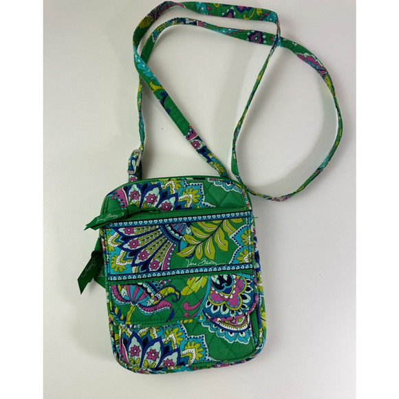 Vera Bradley Green Floral Crossbody Bag Mini Fabric Quilted Purse Adjustable - Picture 9 of 10
